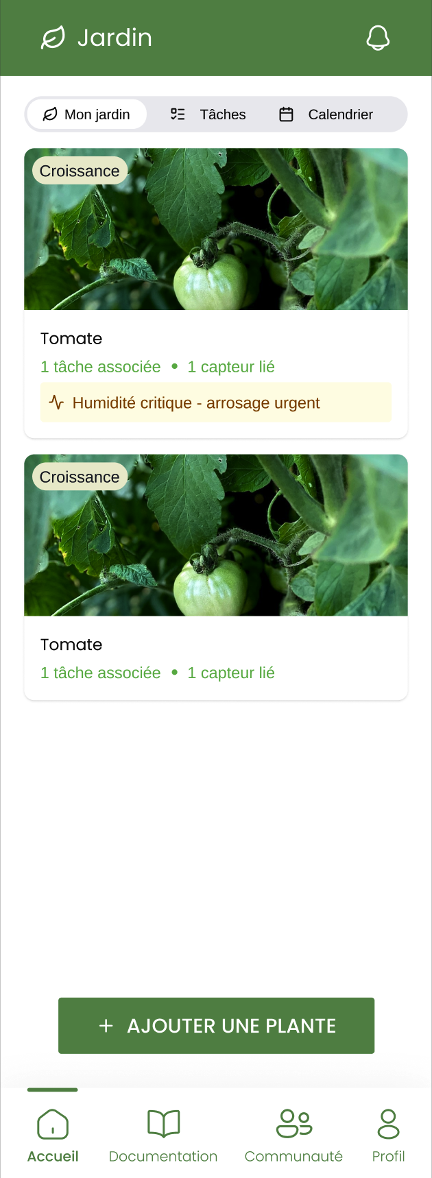 Mon jardin : suivi des plantes, tâches et capteurs